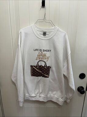 Source Unknown White Sweatshirt with Brown Handbag Graphic